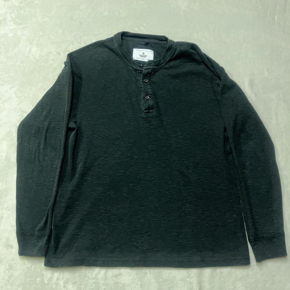 Reigning Champ Henley Men M Black Long Sleeve Cotton Made in Canada READ